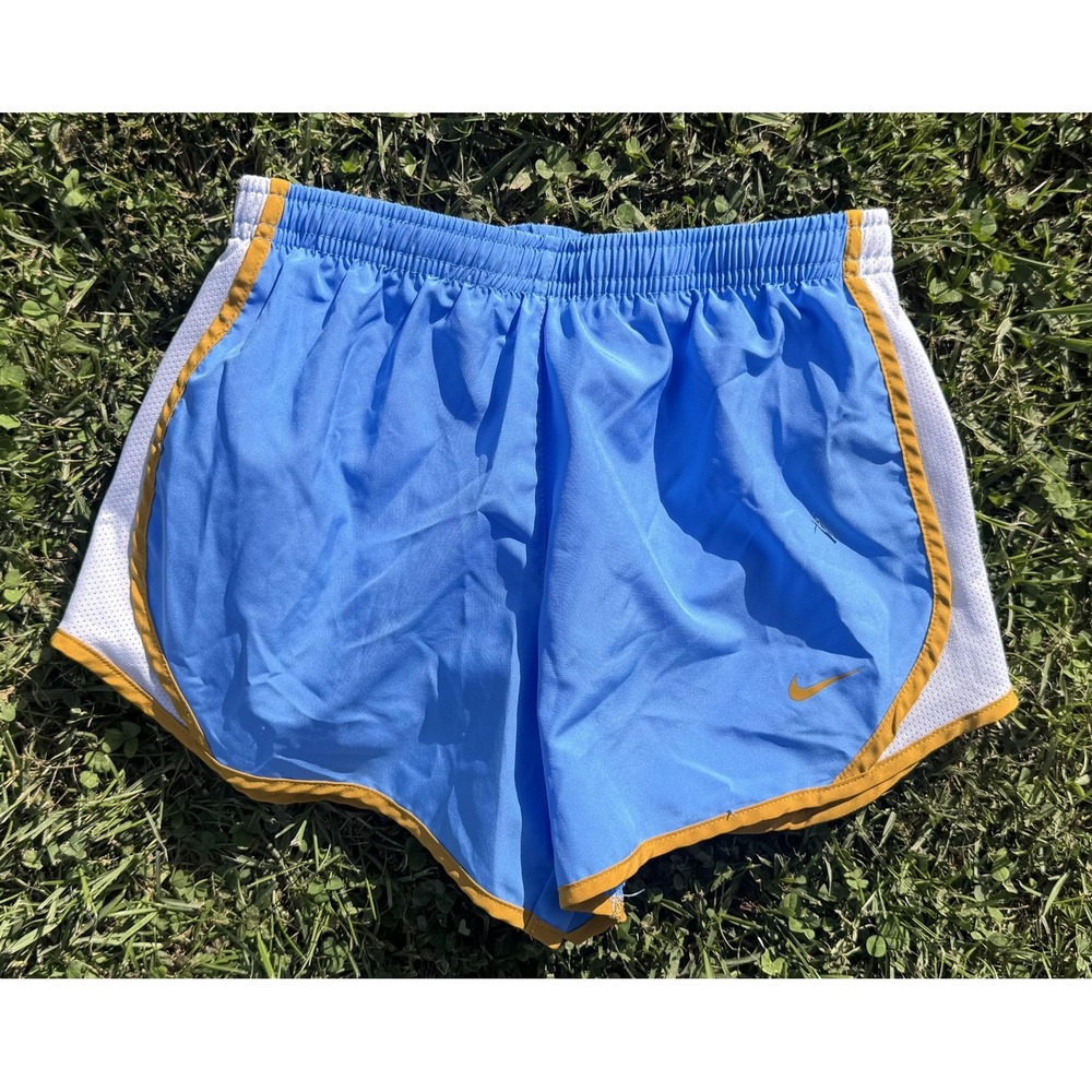 Nike Dri-FIT Shorts Womens M Blue Yellow Trim 3" Inseam Running Gym 848198-412